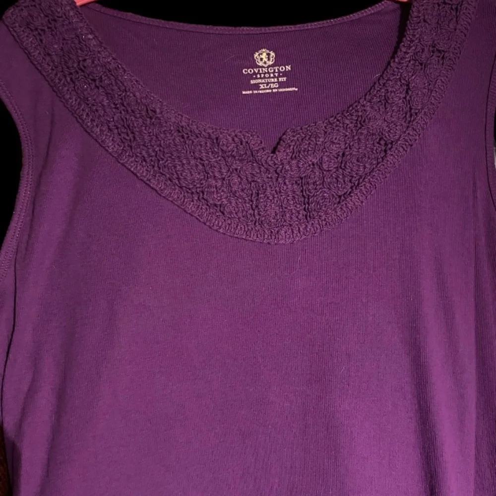 Womens Covington Stretch Purple Crocheted Round Neck Tank Top XL Cotton NWOT - Picture 3 of 3